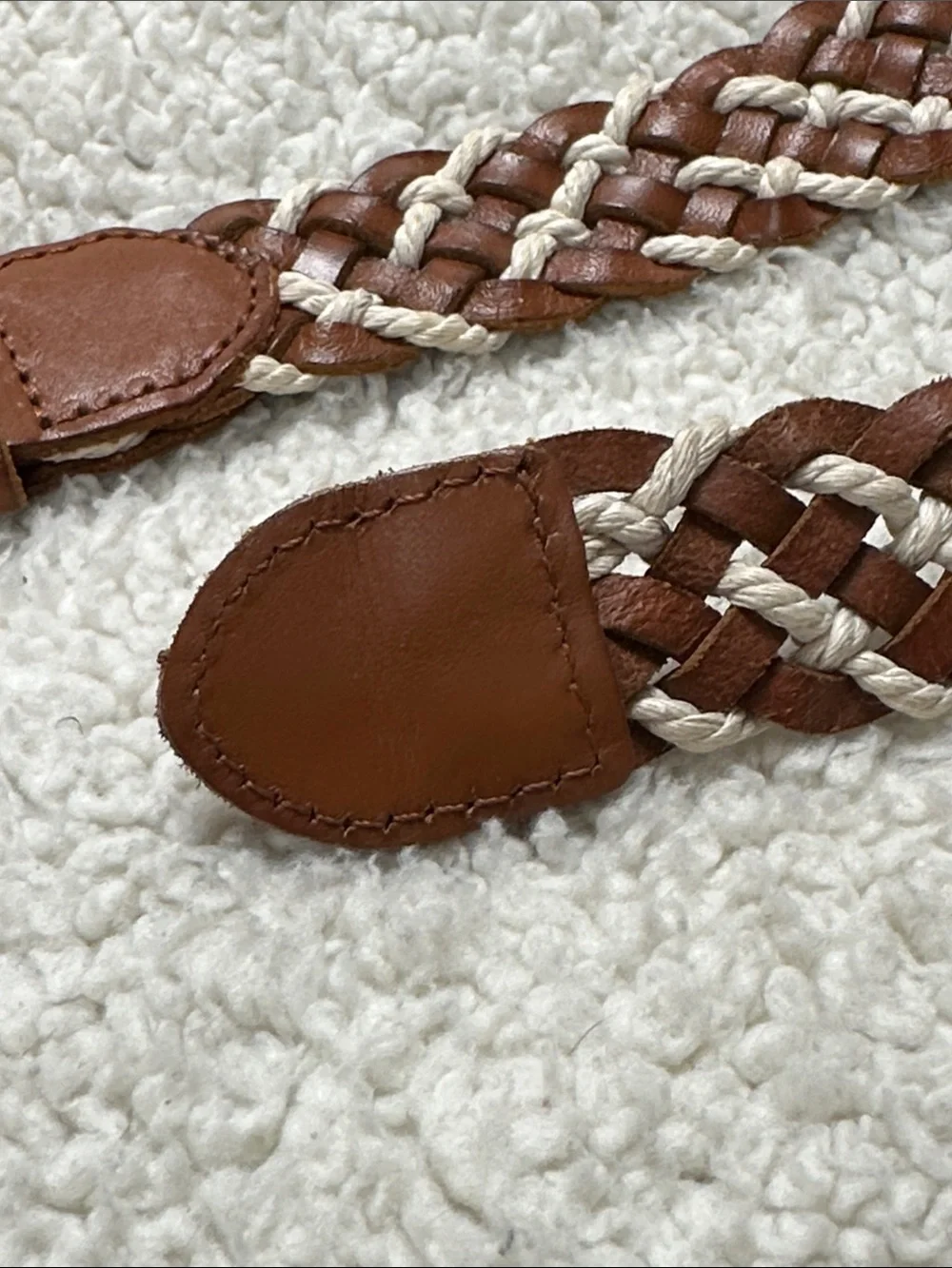American Eagle Outfitters Braided Leather Belt, Brass Buckle - Brown & Cord